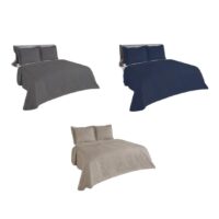 capa Kit Colcha Cobre Leito 3 Peças Algodao Poliester Liso Estampado Modelo Plaza Azul Vinho Aço Bege